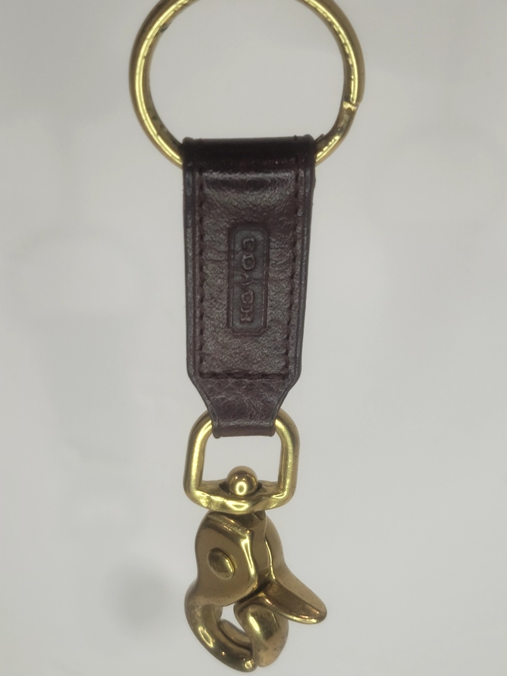 Coach Vintage Key Chain Dark Brown Leather Key Holder with Gold Hardware